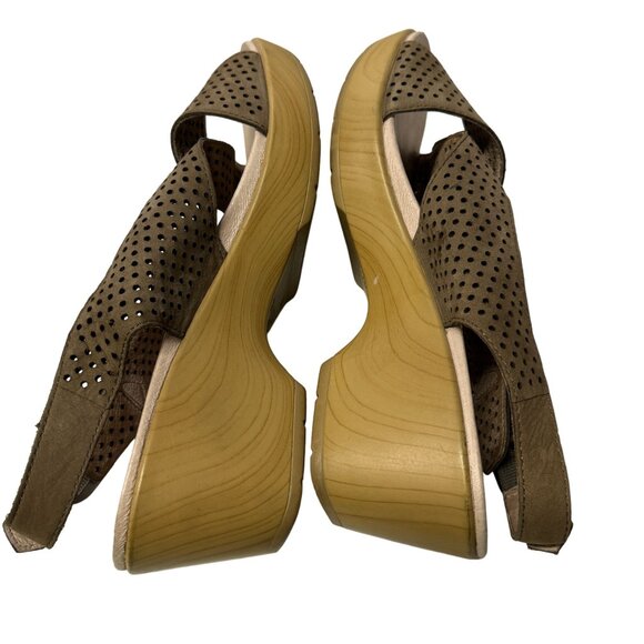 Dansko Jacinda Wedge Sandal Womens EU41 US10.5-11 Brown Perforated Leather Shoes - Picture 6 of 13